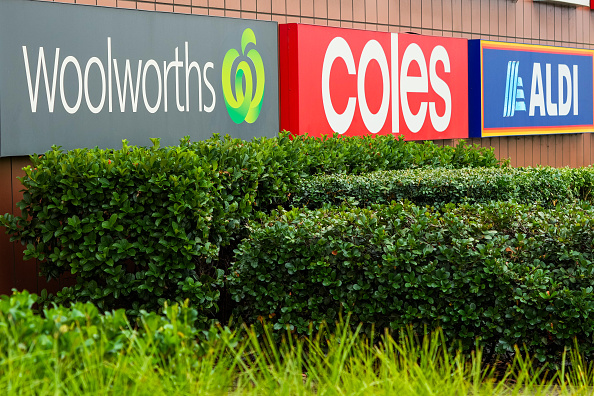Woolworths, Coles and Aldi signage supermarket 